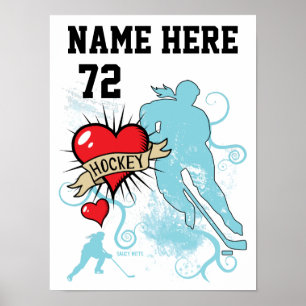 Girls Womens Personalised Hockey Player Love Poster