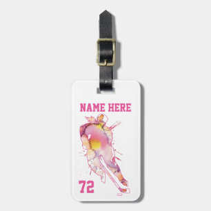 Girls Womens Personalised Hockey Player Watercolor Luggage Tag