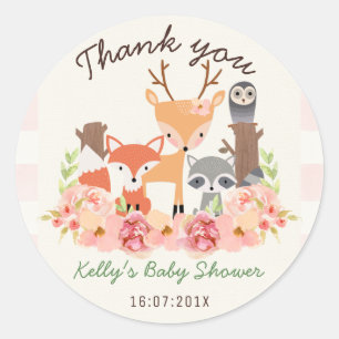 Girls Woodland Animals Baby Shower Sticker