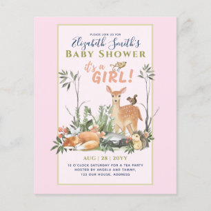 Girls Woodland Animals Forest BABY SHOWER Invites Flyer