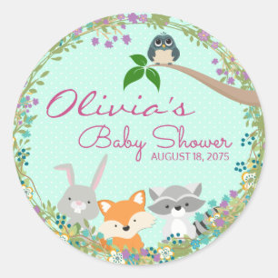 Girls Woodland Baby Shower Classic Round Sticker
