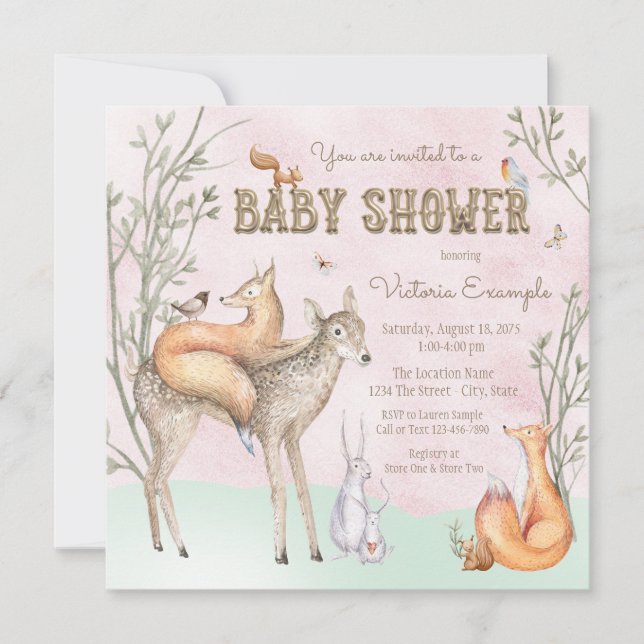 Girls Woodland Baby Shower Invitation (Front)