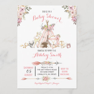 Girls Woodland Baby Shower Invitations