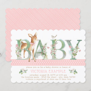 Girls Woodland Deer Baby Shower Invitations