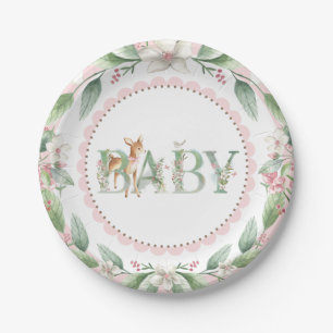 Girls Woodland Deer Baby Shower Paper Plates