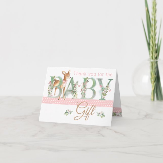 Girls Woodland Deer Baby Shower Thank You Cards (Front)