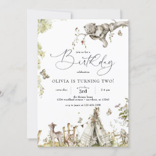 Girl's Woodland Forest Animals Birthday Invitation