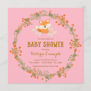 Girls Woodland Fox Baby Shower Invitation