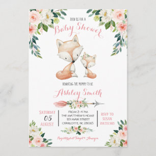 Girls Woodland fox Baby Shower Invitations