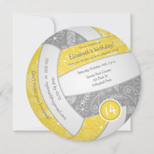 girls yellow grey boho volleyball birthday party announcement
