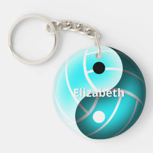 girls yin and yang turquoise volleyball key ring