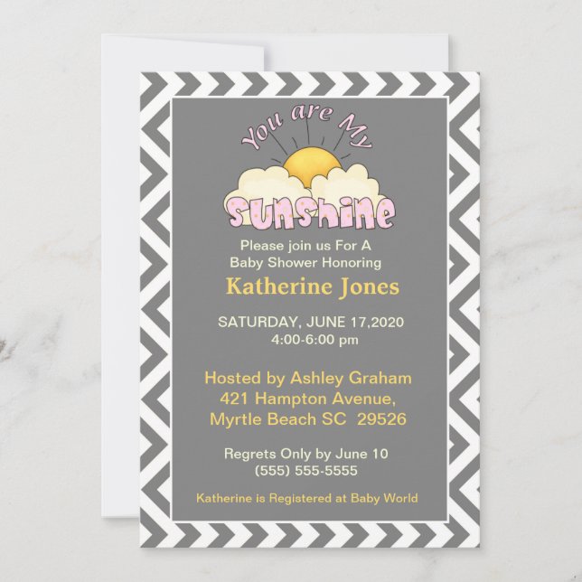 Girls You Are My Sunshine Baby Shower Invitation (Front)