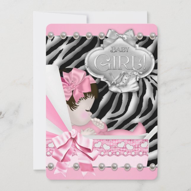 Girls Zebra Baby Shower Invitation (Front)