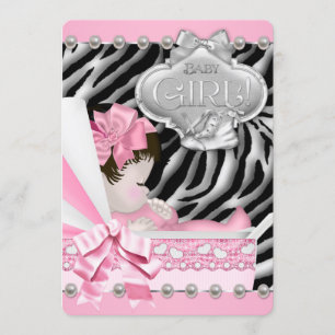 Girls Zebra Baby Shower Invitation