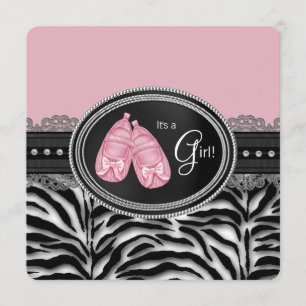 Girls Zebra Baby Shower Invitation