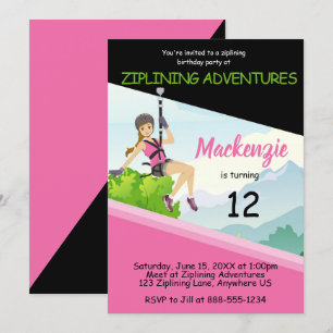 Girls Ziplining Birthday Invitation