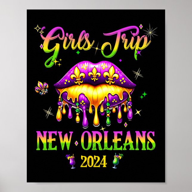 Girls's Trip New Orleans 2024 Mardi Gras Mask Frie Poster (Front)