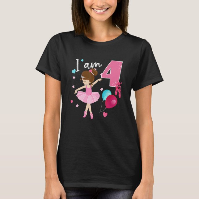 Girlu2019s 4 Year Old Ballerina 4th Birthday Party T-Shirt (Front)
