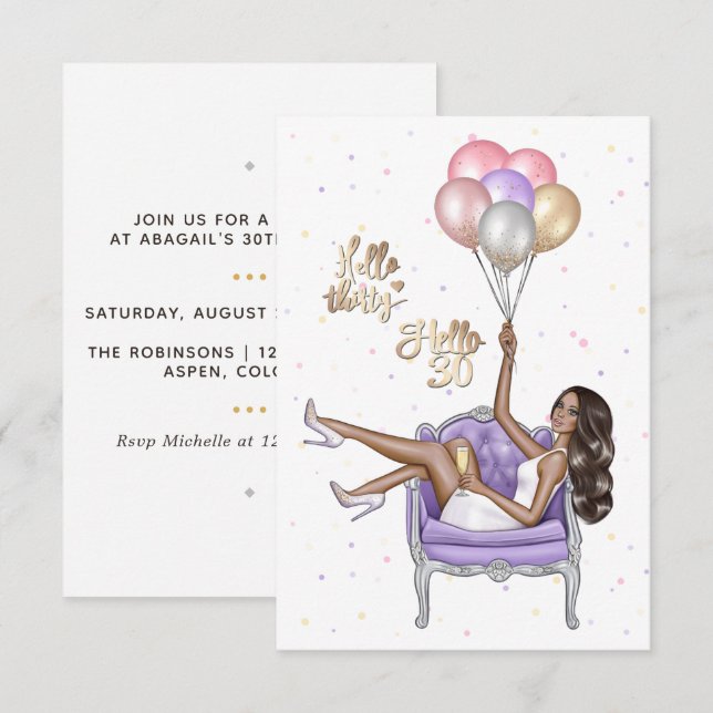 Girly 30th Birthday Party Invitation (Front/Back)