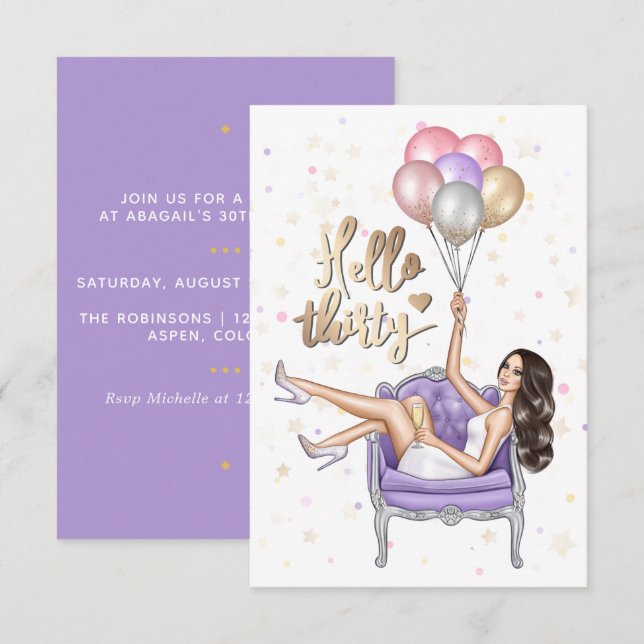 Girly 30th Birthday Party Invitation (Front/Back)