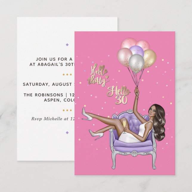 Girly 30th Birthday Party Invitation (Front/Back)