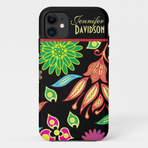 Girly Abstract Black Floral Monogram iPhone5 iPhone 11 Case