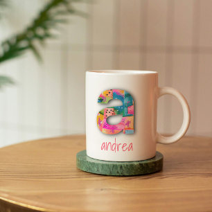 Girly Abstract Pink and Yellow Letter A Coffee Mug