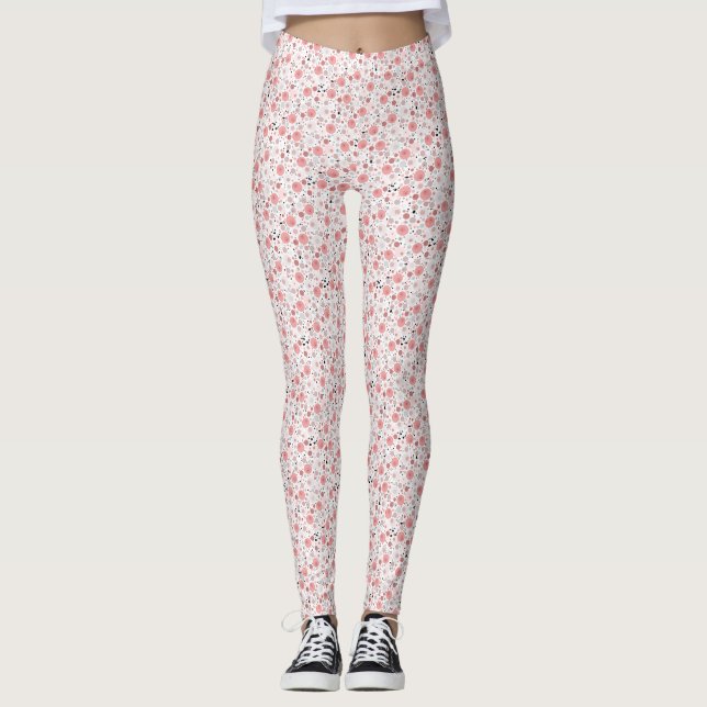 Girly Abstract Pink Floral Leggings for Women (Front)