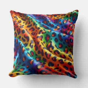 Girly Accents Rainbow Leopard Print Cushion