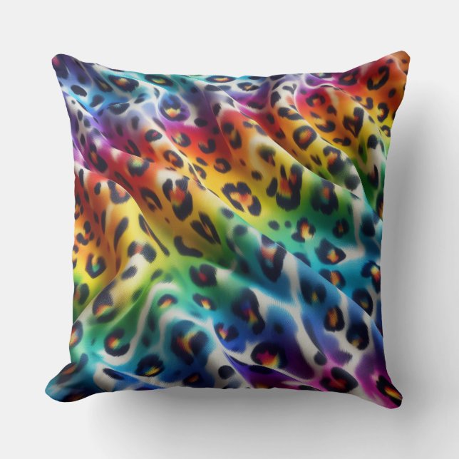 Girly Accents | Rainbow Leopard Print Cushion (Front)