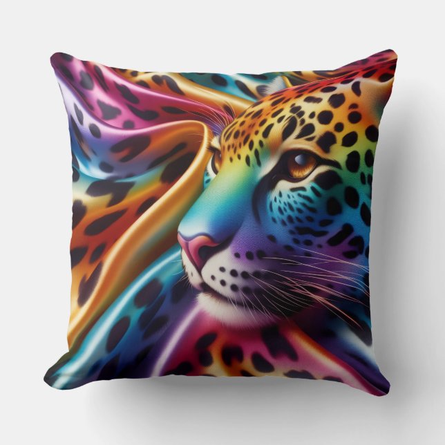 Girly Accents | Rainbow Leopard Print Cushion (Front)