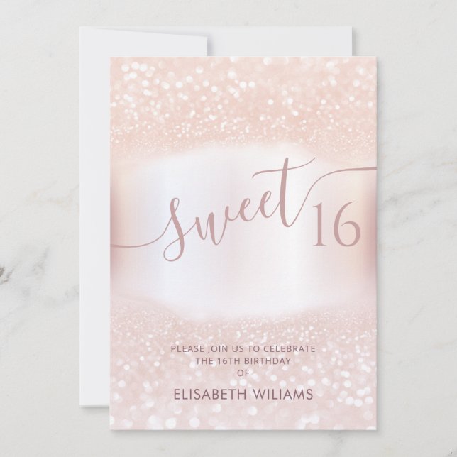 Girly adorable rose gold glittery  ombre invitatio invitation (Front)