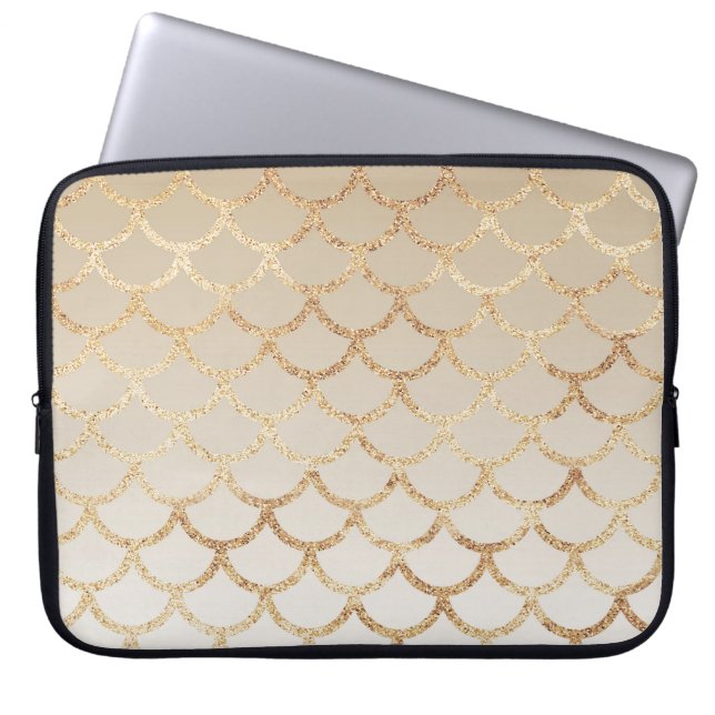 Girly and Glam Ombre Gold Mermaid Glitter Sparkles Laptop Sleeve (Front)
