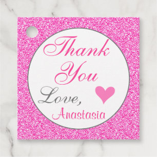 Girly and Glam Princess Hot Pink Glitter Thank You Favour Tags