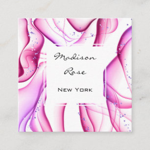 Girly and Trendy Pink Purple White Ink & Sparkles  Square Business Card