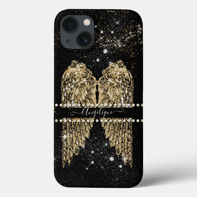 Girly Angel Wings Chic Diamond Gold Sparkle Jewels Case-Mate iPhone Case (Back)
