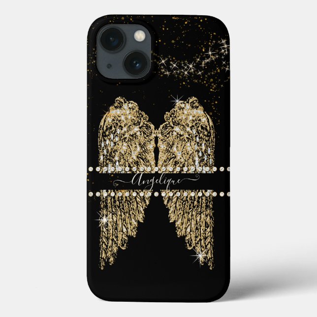 Girly Angel Wings Gold Sparkle Diamond Jewels Chic Case-Mate iPhone Case (Back)