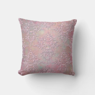 Girly Antique Aurora Pink Floral Damask Cushion