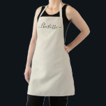 Girly antique white custom script name monogram apron<br><div class="desc">Personalised antique white custom modern script name text monogram solid plain colour girly stylish elegant chic antique white and black text kitchen Apron. Customise,  personalise it with name,  quote,  phrase,  or text.
Great for cooks,  chefs,  pottery,  ceramics,  crafts,  work,  kitchen,  baking,  bbq,  grill,  etc</div>