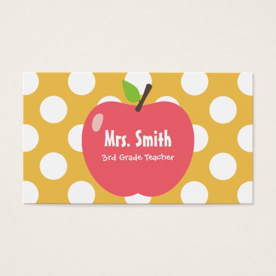 Girly Apple & Dots Yellow Teacher Business Card
