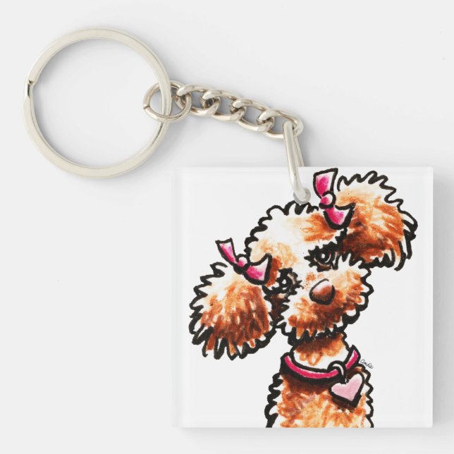 Girly Apricot Poodle Off-Leash Art™ Key Ring (Front)