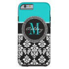 Girly Aqua Black Damask Your Monogram Name