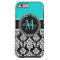 Girly Aqua Black Damask Your Monogram Name
