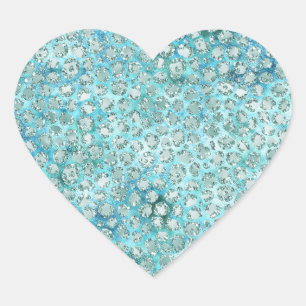 Girly Aqua Blue Glitzy Glam Glitter Leopard Print Heart Sticker