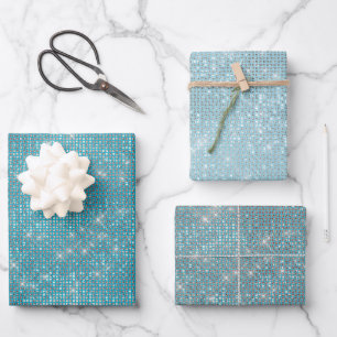 Girly Aqua Blue Glitzy Sparkle Wrapping Paper Sheet