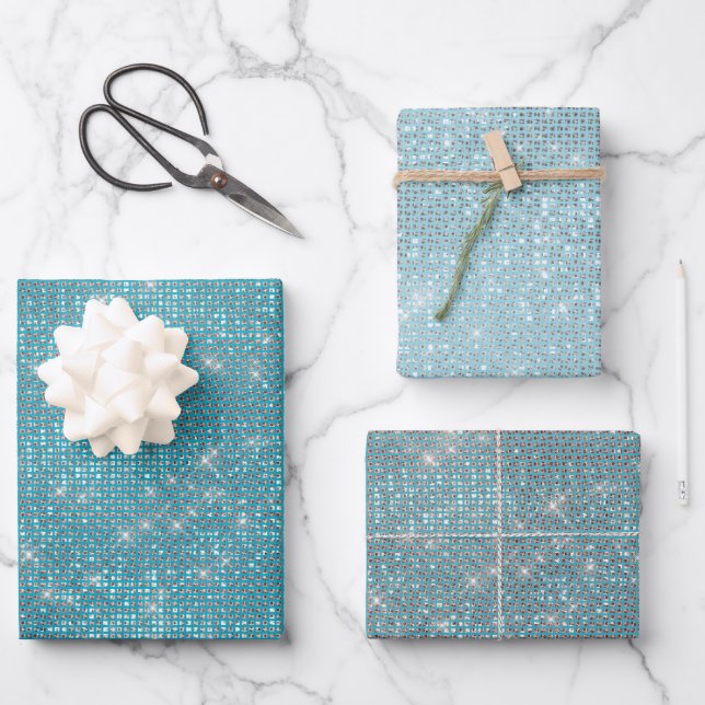 Girly Aqua Blue Glitzy Sparkle  Wrapping Paper Sheet (Front)