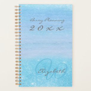 Girly Aqua Blue Ombre with Monogram Planner