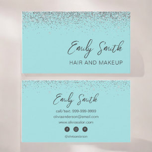 Girly Aqua Blue Teal Glitter Business Card