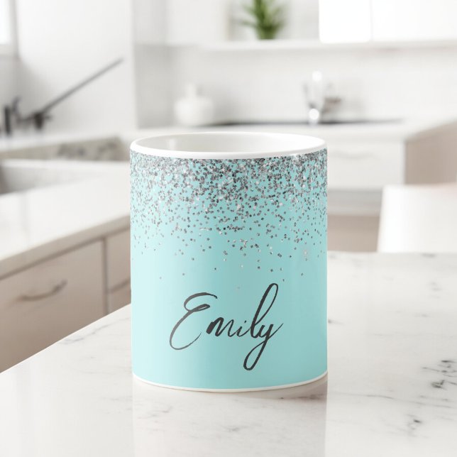 Girly Aqua Blue Teal Glitter Sparkle Coffee Mug (Creator Uploaded)