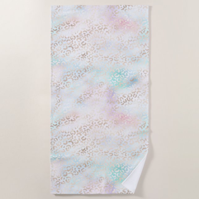 Girly Aqua Blush Pink Gold Leopard Print Beach Towel (Front)